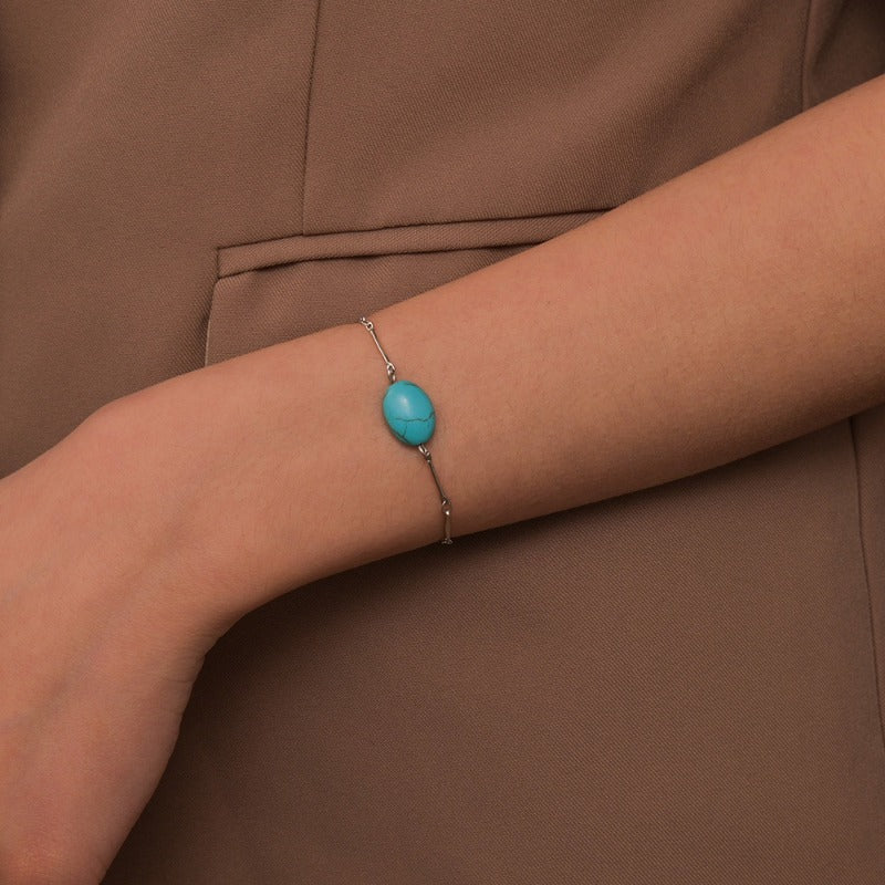 Wholesale Retro Fashion Geometric Oval Turquoise Adjustable Bracelet